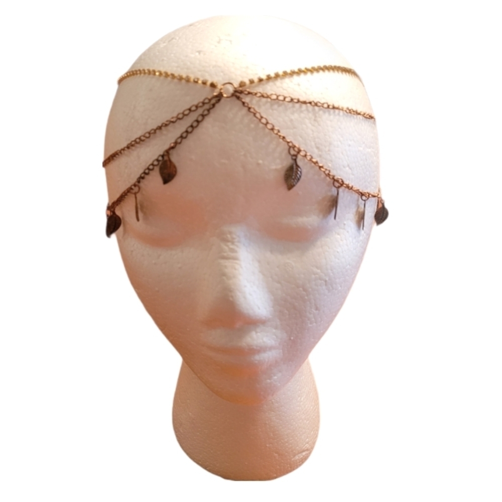Urban Boutique - Rhinestone and Leaves‎ Gold Chain Head Piece